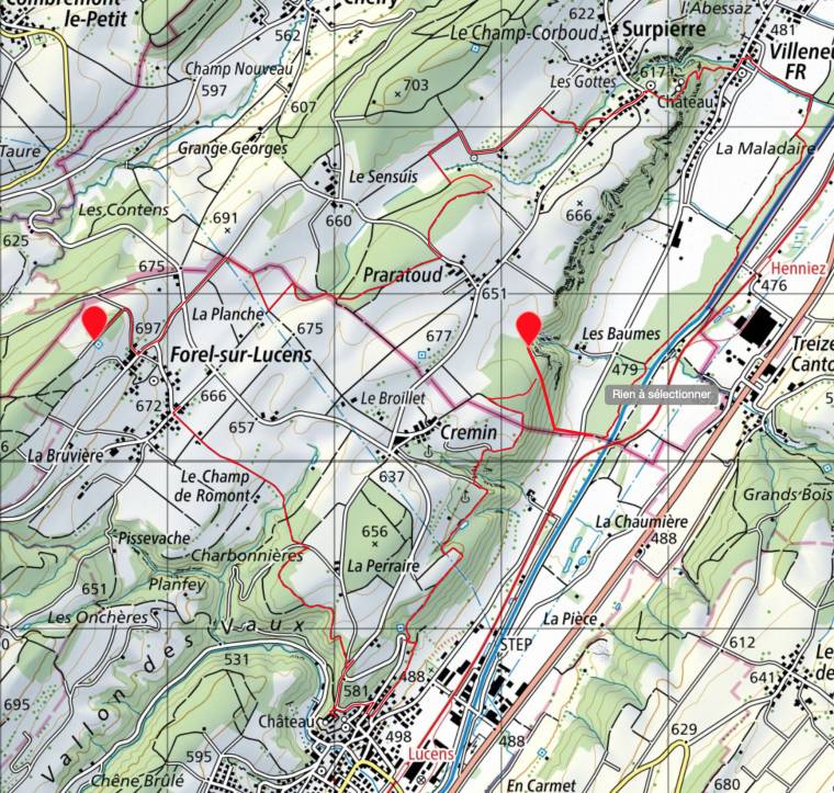 Carte avec parcours approximatif